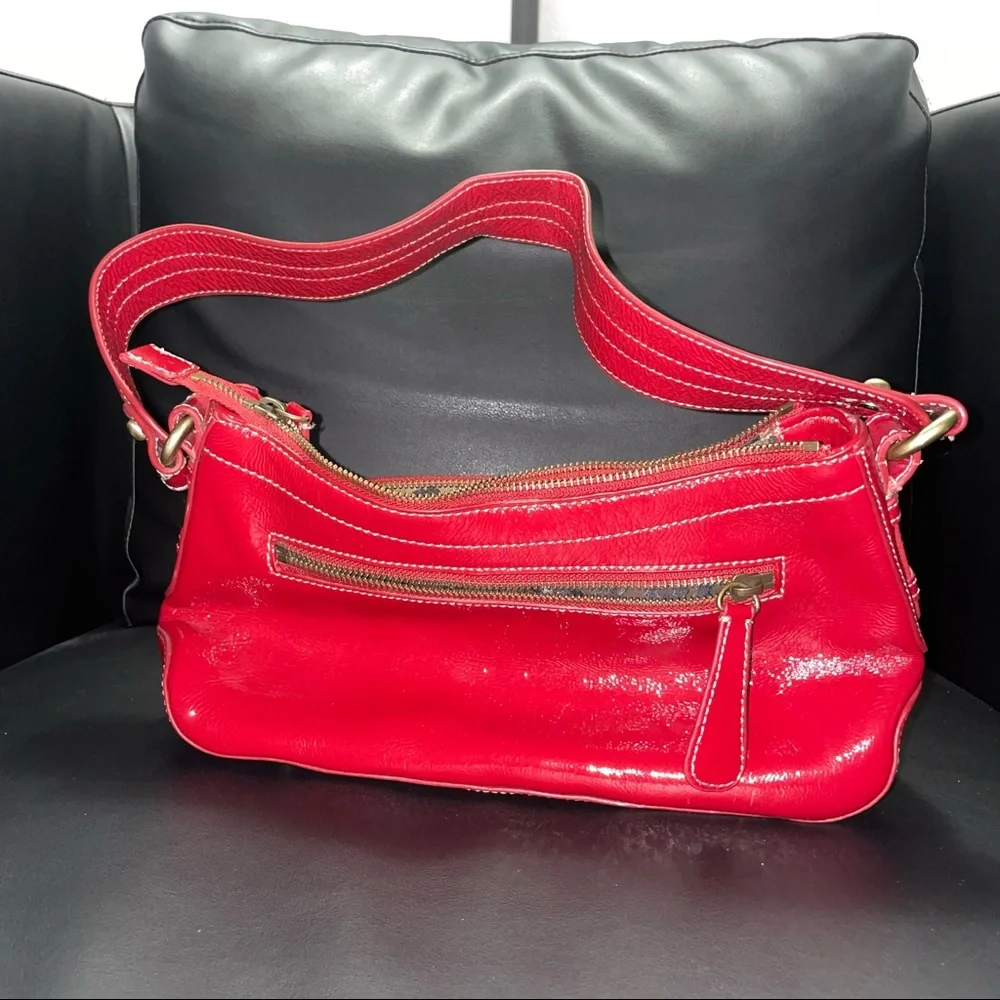 Genuine Patent Leather - Perlina New York - Red Shoulder Bag - Picture 3 of 5